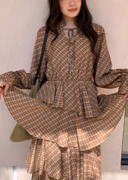 チェック柄アシンメトリーワンピース