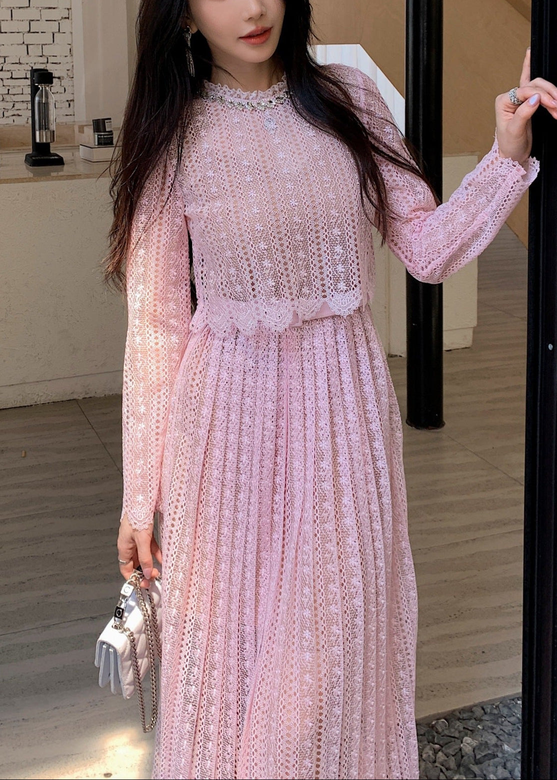 エアリーフラワーレースロングワンピース