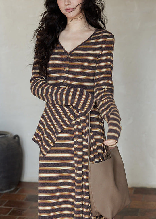 ボーダーニットロングワンピース