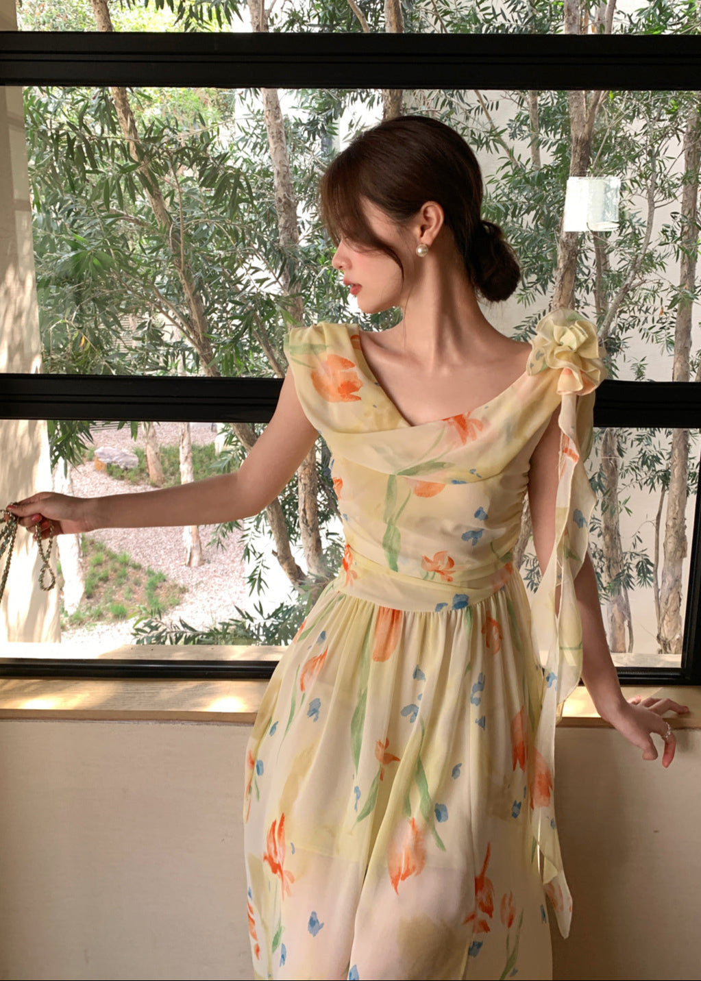 花柄スリットロングワンピース