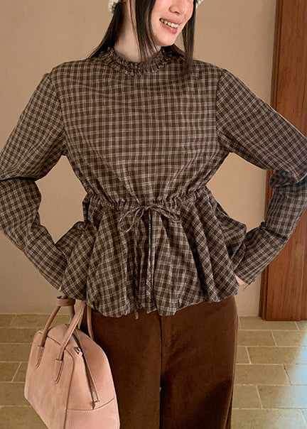 ギャザチェックペプラムブラウス