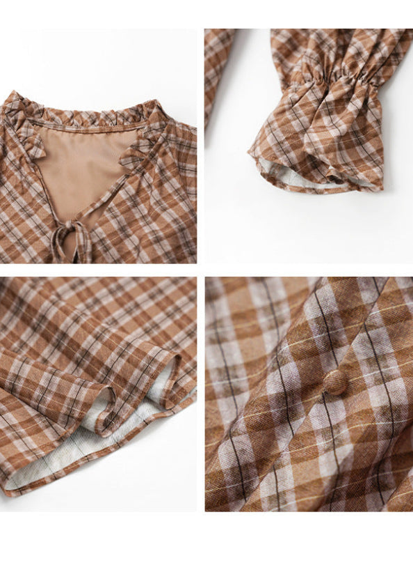 チェック柄アシンメトリーワンピース