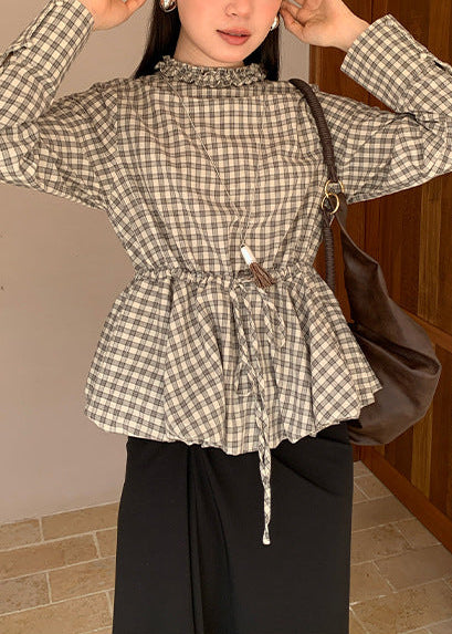 ギャザチェックペプラムブラウス
