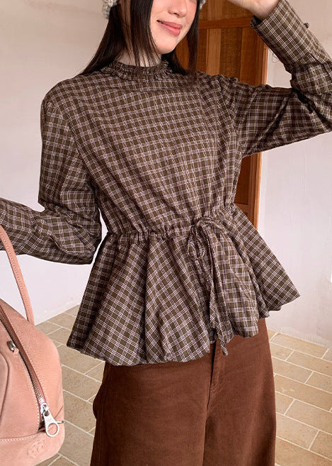 ギャザチェックペプラムブラウス