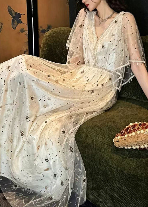 シアー刺繍ロングワンピース