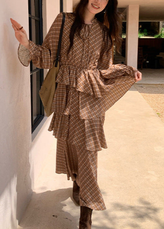 チェック柄アシンメトリーワンピース