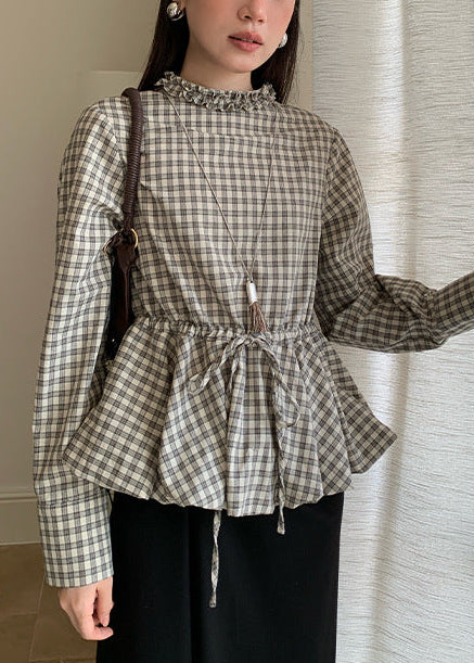 ギャザチェックペプラムブラウス