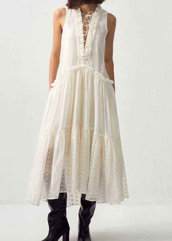 フリルレースアップティアードワンピース