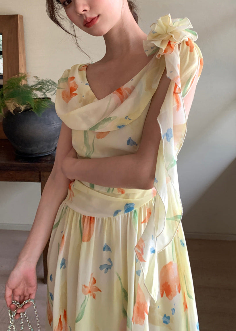 花柄スリットロングワンピース