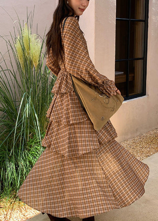チェック柄アシンメトリーワンピース