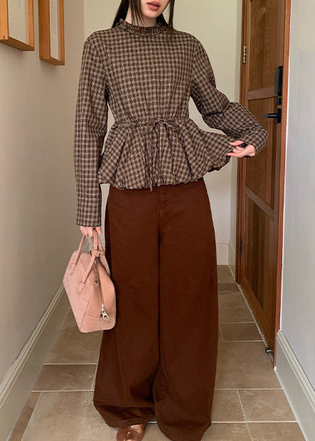 ギャザチェックペプラムブラウス