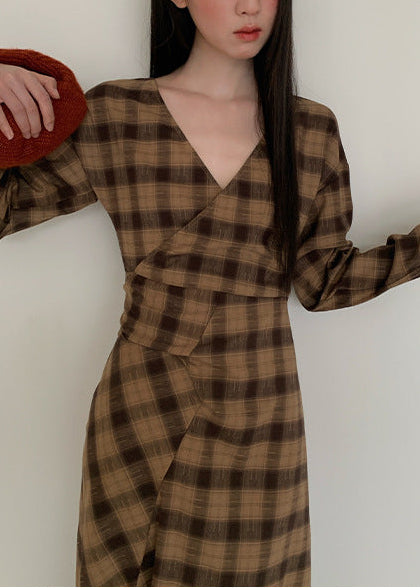 チェックラップロングワンピース