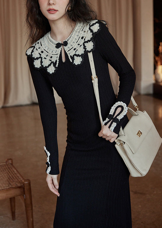 フローラルロングニットワンピース