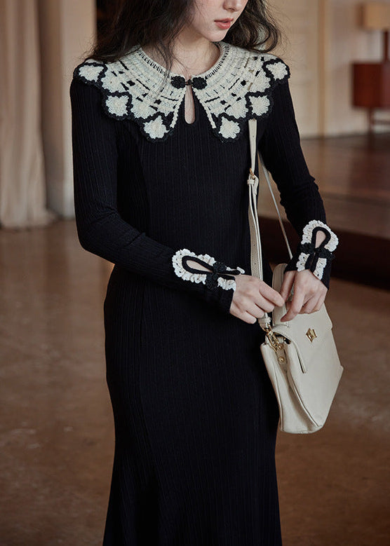 フローラルロングニットワンピース