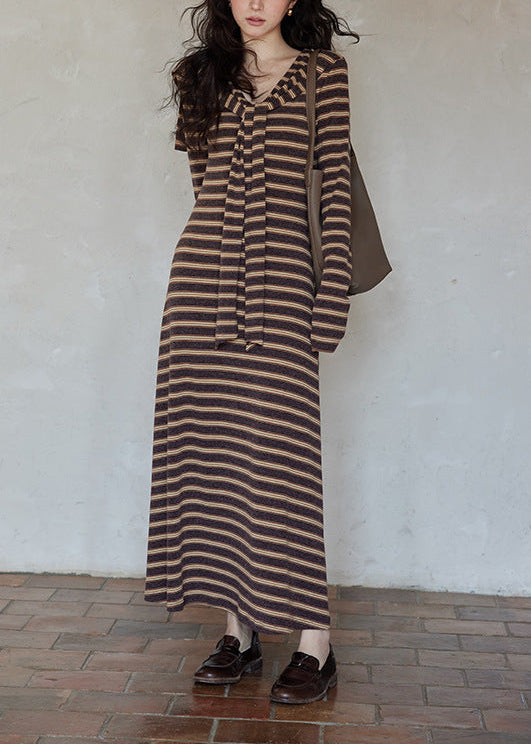 ボーダーニットロングワンピース